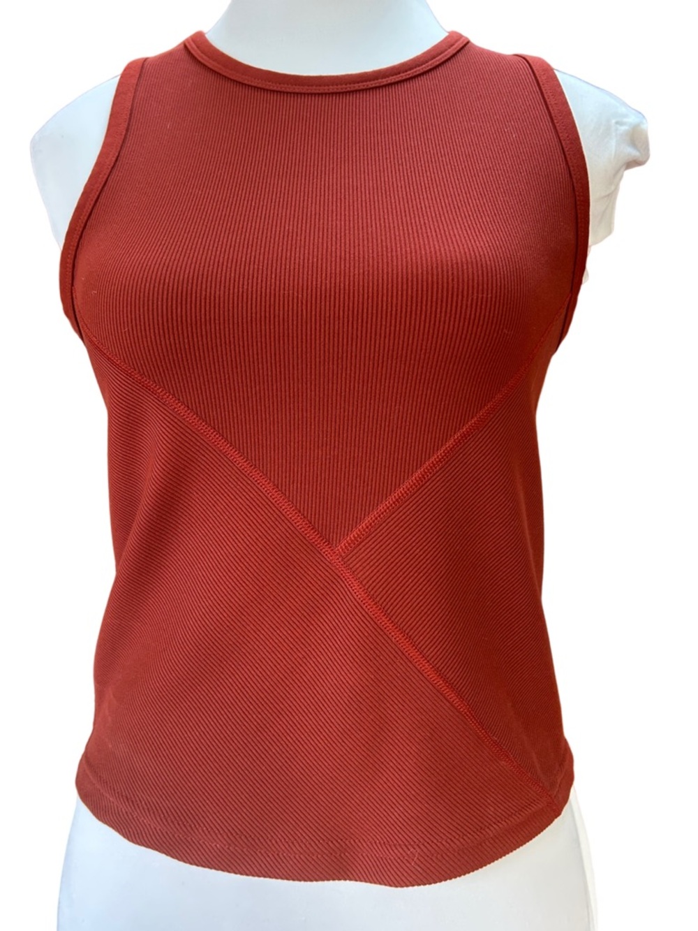 Old Navy Active Ribbed Tank Top Rust Orange Seam Detail Fitted Athleisure Small